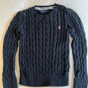 Ralph Lauren Girls Navy Cable Knit Sweater, size 6
